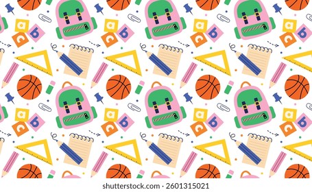 school supplies seamless pattern , back to school event, autumn, September, education, decoration, fabric, wrapping paper, cover, background, fabric, textile, vector
