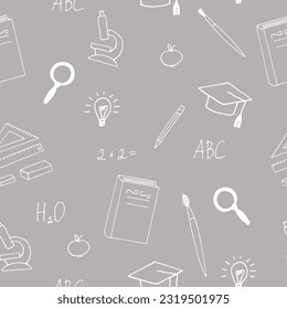 school supplies seamless pattern hand drawn in doodle style.