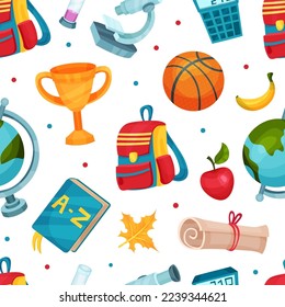 School supplies seamless pattern. School time repeating print for backdrop, wallpaper, packaging, textile cartoon vector