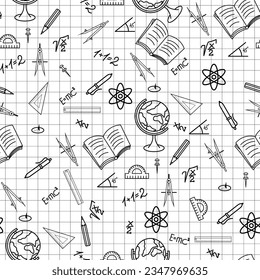 School supplies, seamless pattern, vector illustration