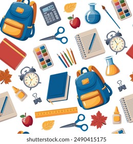 School supplies. Seamless pattern. Vector