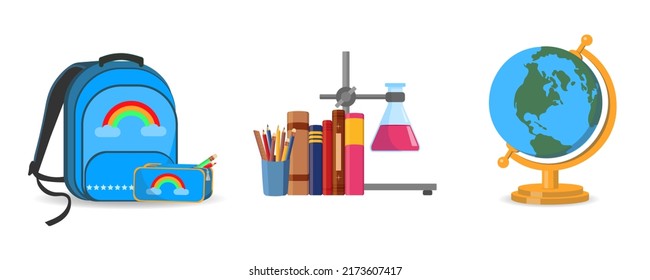 School supplies set. A set of school supplies in blue. Backgrounds, flyers, websites, pages, banners, posters.