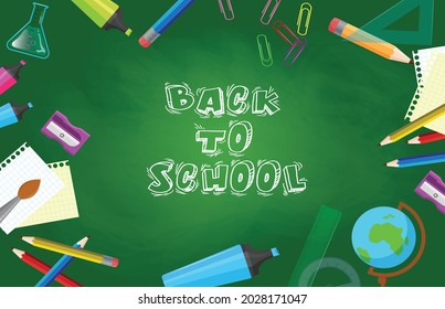 School Supplies Set with Colorful Pencil and Crayons, Back to School Vector Graphic Design 
