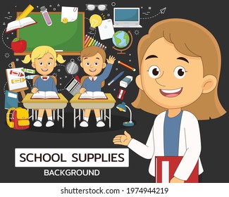 School Supplies set concept flat icons