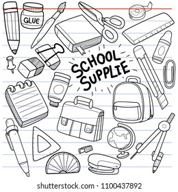 School Supplies set. Education Supplies set. in doodle style.