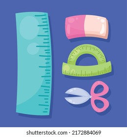 school supplies set four icons
