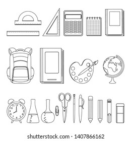 School supplies set. Hand drawn stationery on white background. Vector illustration.