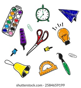 School supplies set. Hand-drawn doodle