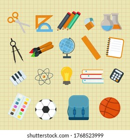 School supplies set, Icon and symbol education. vector illustration.
