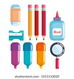school supplies set icons