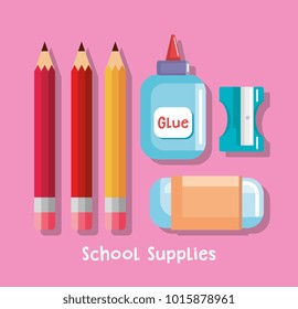 school supplies set icons