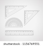 School supplies. Set of measuring tool: ruler, triangular ruler, equilateral triangle ruler, set square triangular plates for drawing lines, especially at 90, 45, 60, or 30 degrees, protractor