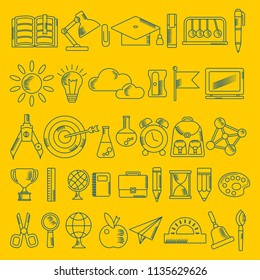 School supplies sketch handdrawn lines icons. Back to school. Flat vector cartoon illustration. Objects isolated.