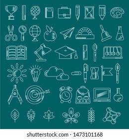 School supplies sketch handdrawn lines icons. Back to school. Flat vector cartoon illustration. Objects isolated.