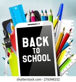 School supplies and smartphone - Back To School Concept