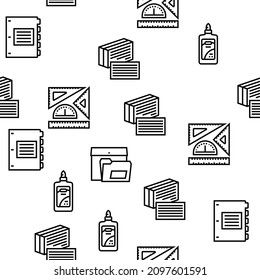 School Supplies Stationery Tools Vector Seamless Pattern Thin Line Illustration