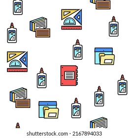 School Supplies Stationery Tools Vector Seamless Pattern Thin Line Illustration
