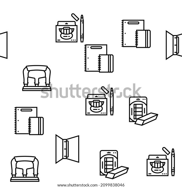 School Supplies Stationery Tools Vector\
Seamless Pattern Thin Line\
Illustration