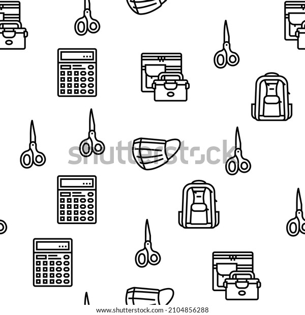 School Supplies Stationery Tools Vector
Seamless Pattern Thin Line
Illustration