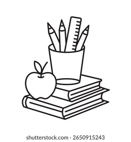 Suprimentos escolares Natureza Morta Apple, Livros, Lápis e Régua