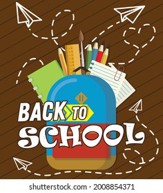 School supplies in a student bag Back to school Vector illustration