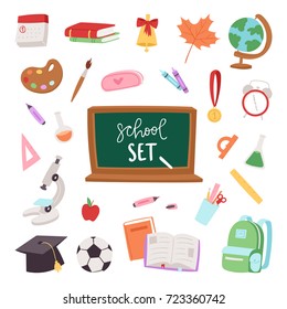 School supplies symbols isolated equipment vector illustration. Back to school icons