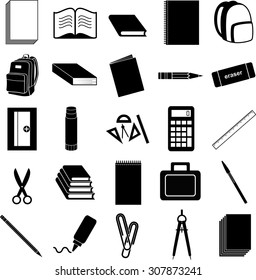 conjunto de símbolos de material escolar