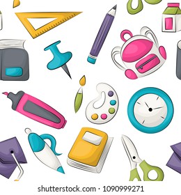 School supplies theme. Seamless pattern. Vector illustrator.