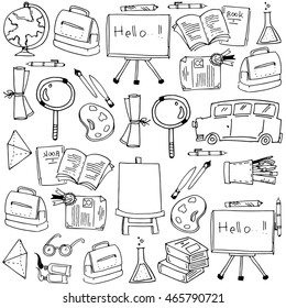 School supplies tools doodles with hand draw