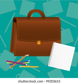 school supplies turquoise background silhouettes