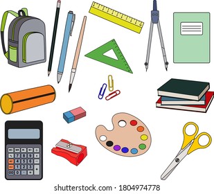 school supplies vector in color eps