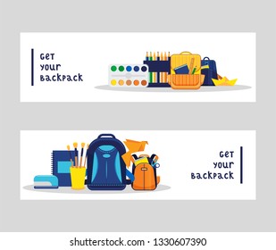 School supplies vector education schooling accessory for schoolchilds backdrop educational stationery for studying in classroom illustration set of background