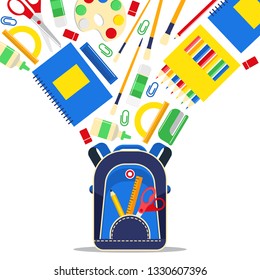 School supplies vector education schooling accessory for schoolchilds backdrop educational stationery for studying in classroom illustration background