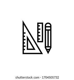 School supplies vector icon in linear, outline icon isolated on white background