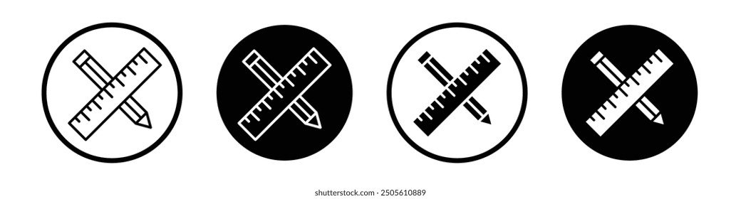 School supplies vector icon set black filled and outlined style.