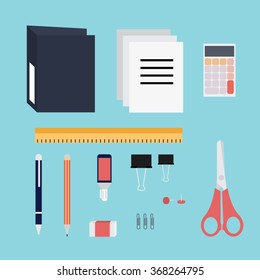 School supplies vector illustration background with education icon set.  

