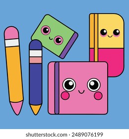 School Supplies Vector Illustration - Cartoon, Clipart And Line Art Design, School supplies vector illustration in cartoon, clipart, and line art styles