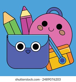 School Supplies Vector Illustration - Cartoon, Clipart And Line Art Design, School supplies vector illustration in cartoon, clipart, and line art styles