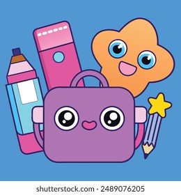 School Supplies Vector Illustration - Cartoon, Clipart And Line Art Design, School supplies vector illustration in cartoon, clipart, and line art styles