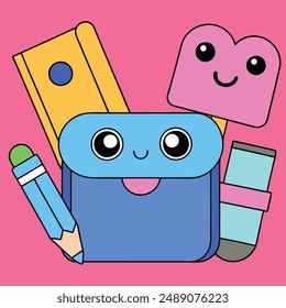 School Supplies Vector Illustration - Cartoon, Clipart And Line Art Design, School supplies vector illustration in cartoon, clipart, and line art styles