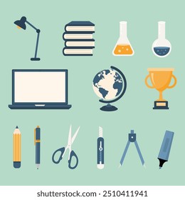 School Supplies Vector Illustration Collection Set. Student Equipment Set.