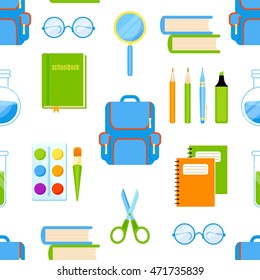 School supplies vector seamless pattern. Back to school background