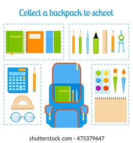 School supplies vector set. Back to school background