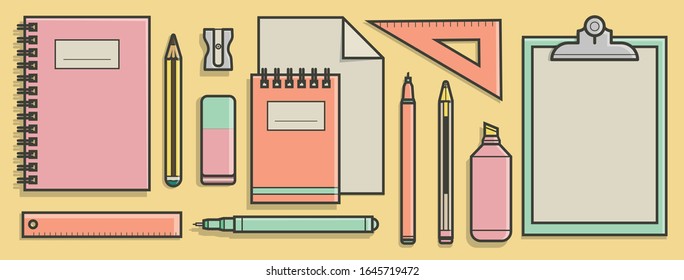 School supplies vector set. Flat design