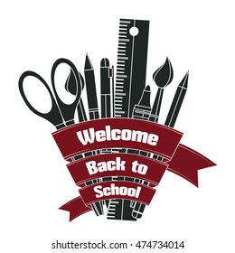 School supplies. Welcome back to school. Education concept. Vector 
illustration.