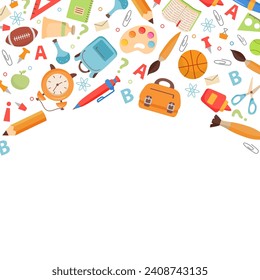 School supplies.Back to school. Education hand drawn symbols. school icon.Design for web, site, advertising, banner, poster.Stationery elements. Office supplies.Sports equipment.Backpack school.