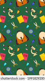 School supplies,office stationary seamless pattern for banner,poster,website,wrapping paper,printing on fabric,textile.Schooling Stationery tool,Student accessories.Back to school or education concept