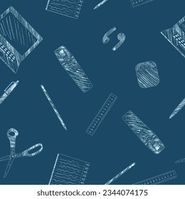 School supply and e-learning back to school seamless pattern design pencil sketch style vector