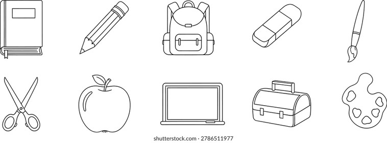 School supply hand drawn icons collection with stationery learning tools for children