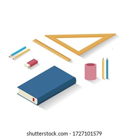 School Supply Icons Set Isometric 3D Vector Illustration Object